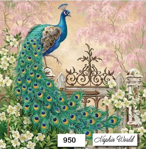 (950) TWO Paper LUNCHEON Decoupage Art Craft Napkins - PEACOCK BIRD TROPICAL