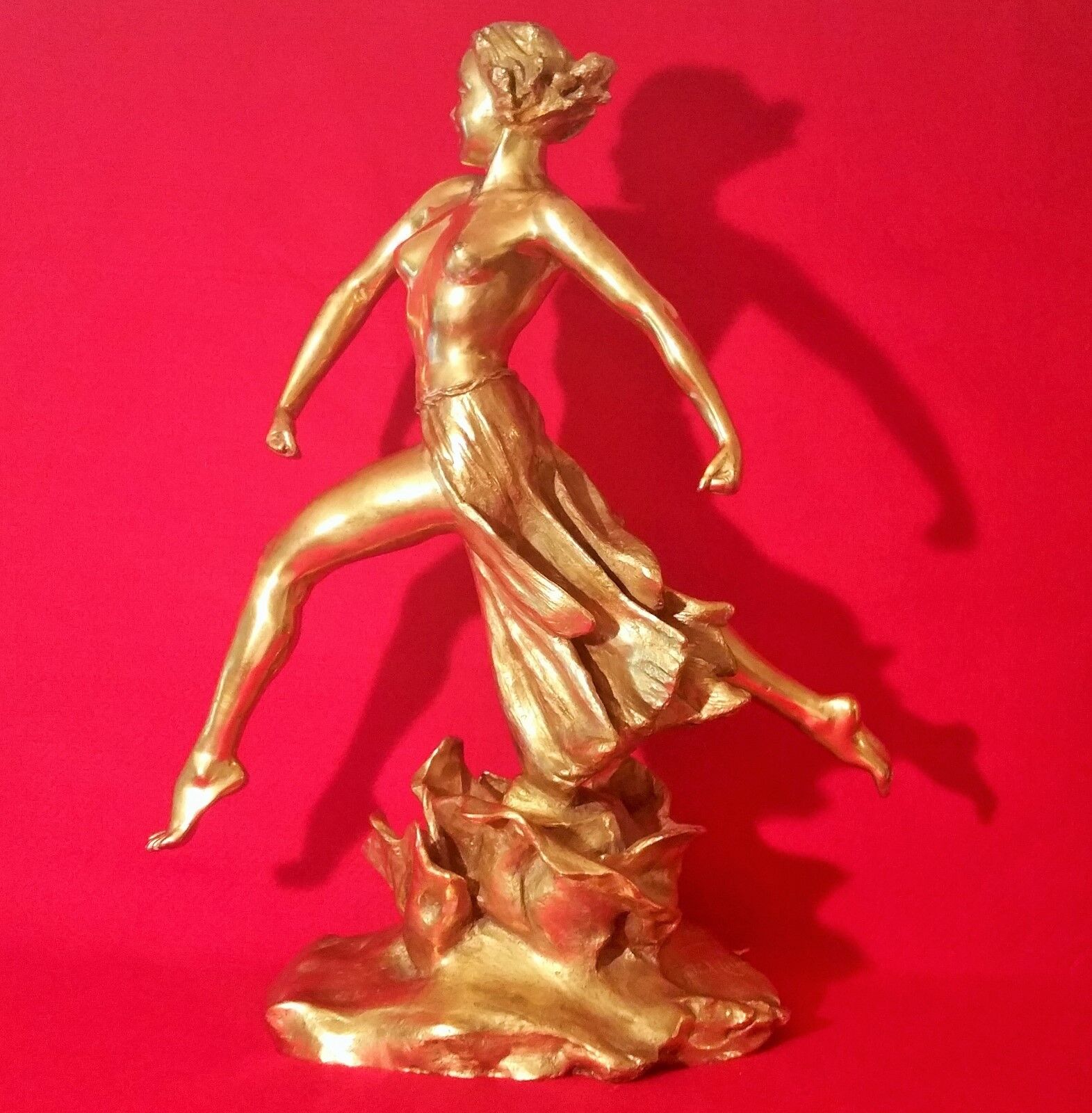 NYC BALLET vtg gold bronze statue female nude dancer stage theater art sculpture