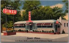 Richmond, Virginia Postcard SAM'S DINER Restaurant Route 1 Roadside Linen c1940s picture