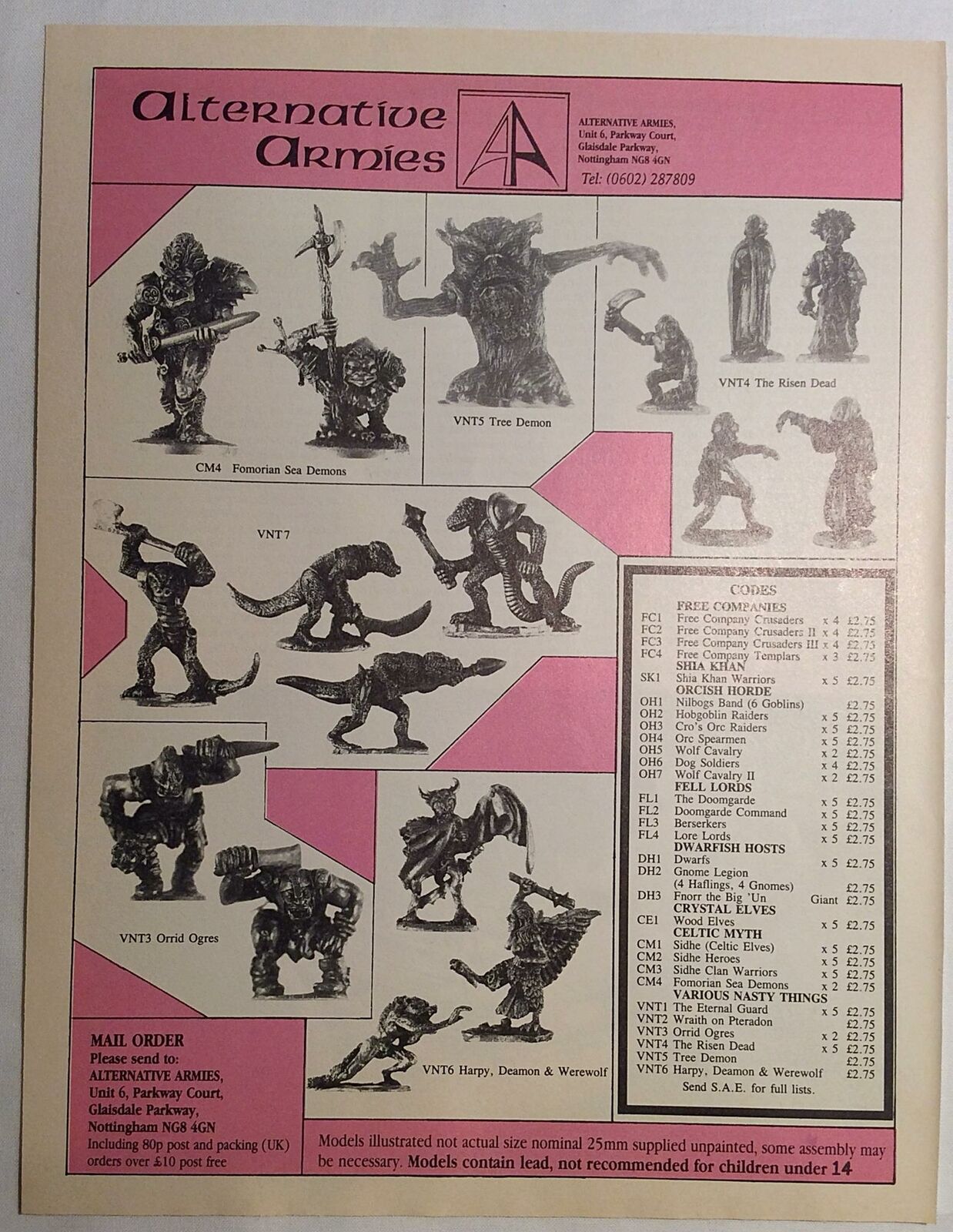 Vintage Original Print Ad 1989 Alternative Armies Models Figurines   PA-194