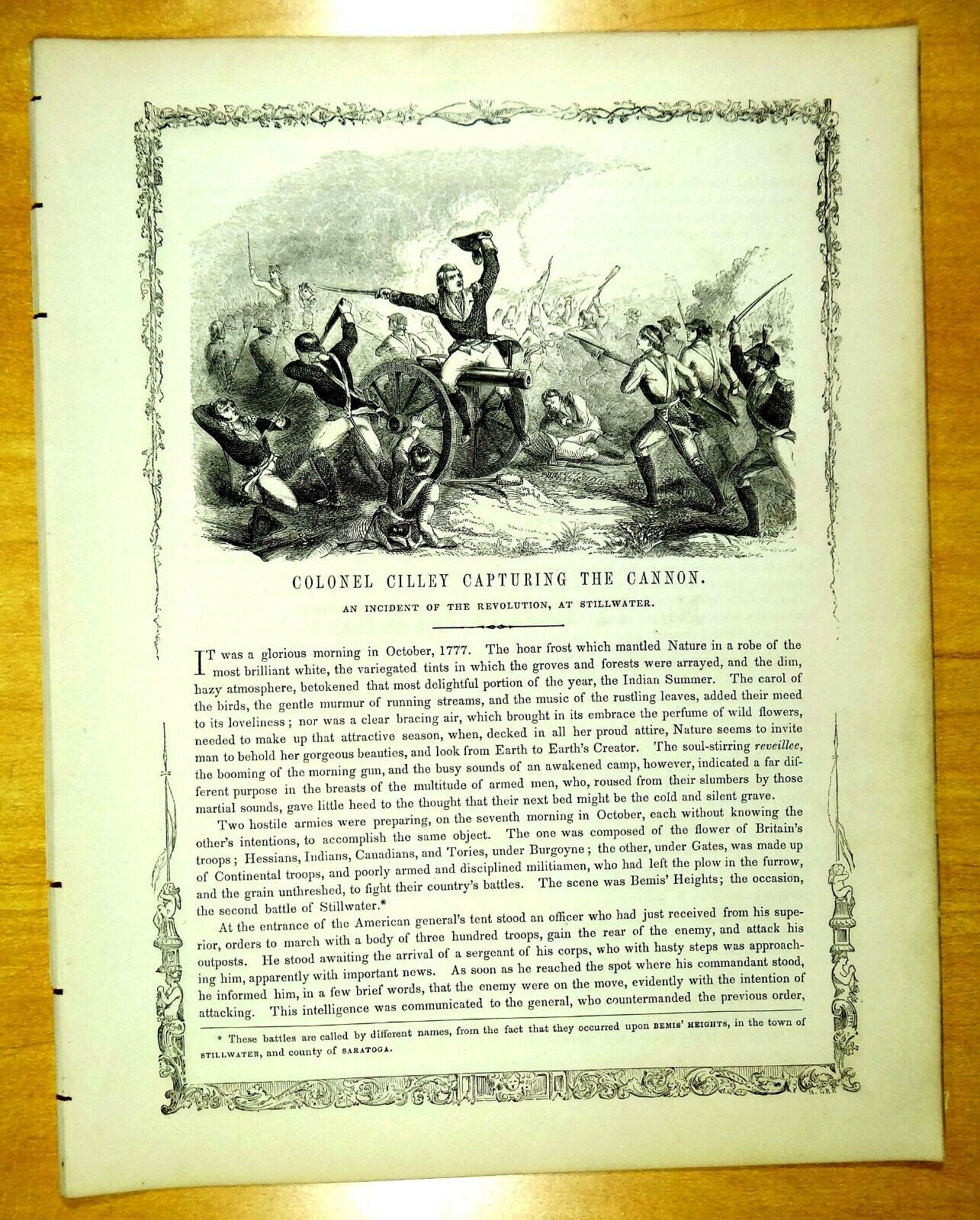 COLONEL CILLEY CAPTURING THE CANNON 1777 BATTLE AT STILLWATER NY 1856 Print