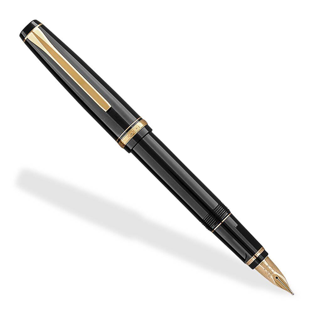 Namiki  Falcoln Black & Gold Fountain Pen 14K Gold Medium  Pt  60252 New In Box 