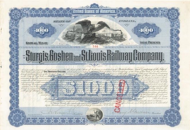Sturgis, Goshen and St. Louis Railway Co. - Railroad Bonds