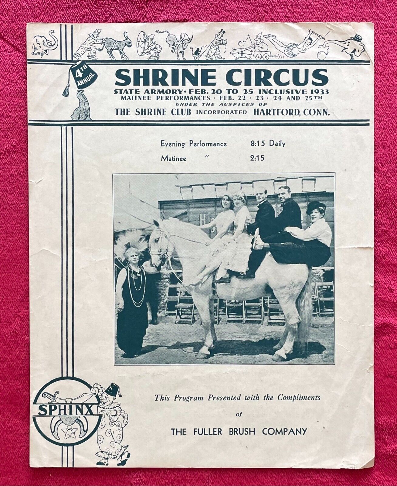 4th ANNUAL SHRINE CIRCUS 1933 PROGRAM - SHRINERS CLUB, HARTFORD, CONNECTICUT