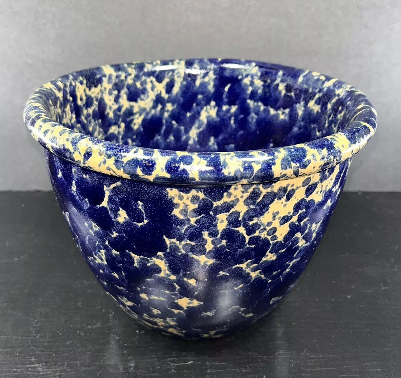 BENNINGTON Pottery #1877 Large Mixing Bowl Blue Agate Sponge Ware 3Qts