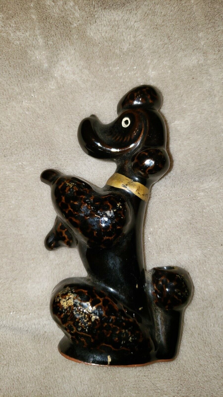 Vintage Red Clay Black With Gold Accents POODLE DOG PEN / PENCIL HOLDER Japan