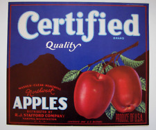 Original CERTIFIED apple crate label R.J. Strafford Company Yakima WA blue/black picture