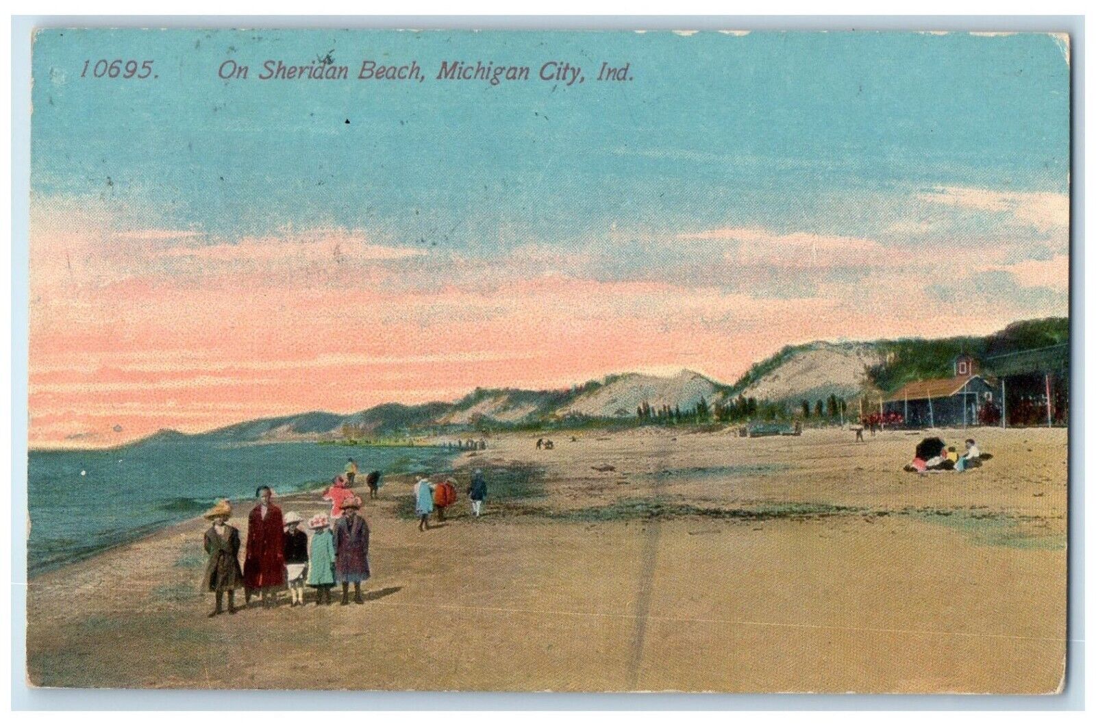 1914 View On Sheridan Beach Michigan City Indiana IN Fairfax MN Antique Postcard