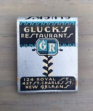 Vintage Matchbook New Orleans Gluck’s Restaurant Deco New Full Unstruck picture