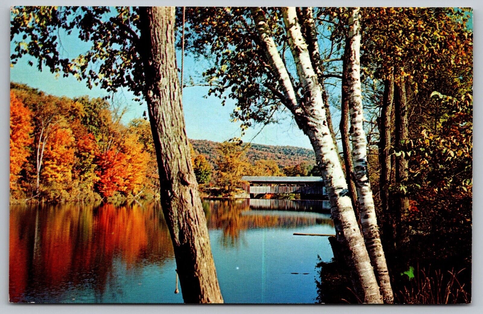 Ottauquechee River Covered Bridge Taftsville Vermont Reflections VNG Postcard