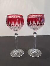 Waterford Crystal CLARENDON Ruby Red Wine Hocks Set of 2 Glasses 8” Artist Sign picture