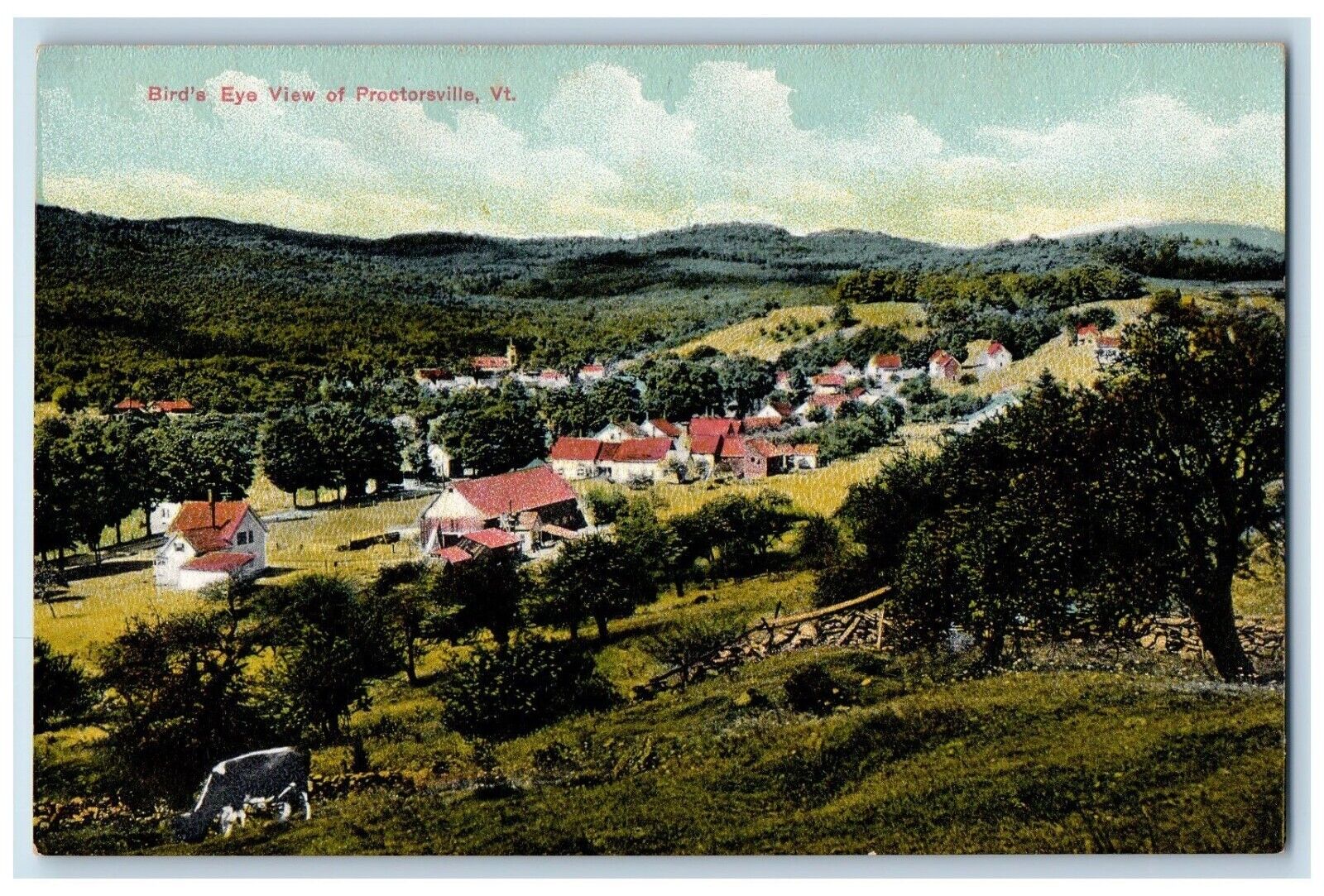 c1910 Overlooking Bird's Eye View Proctorsville Vermont Antique Vintage Postcard