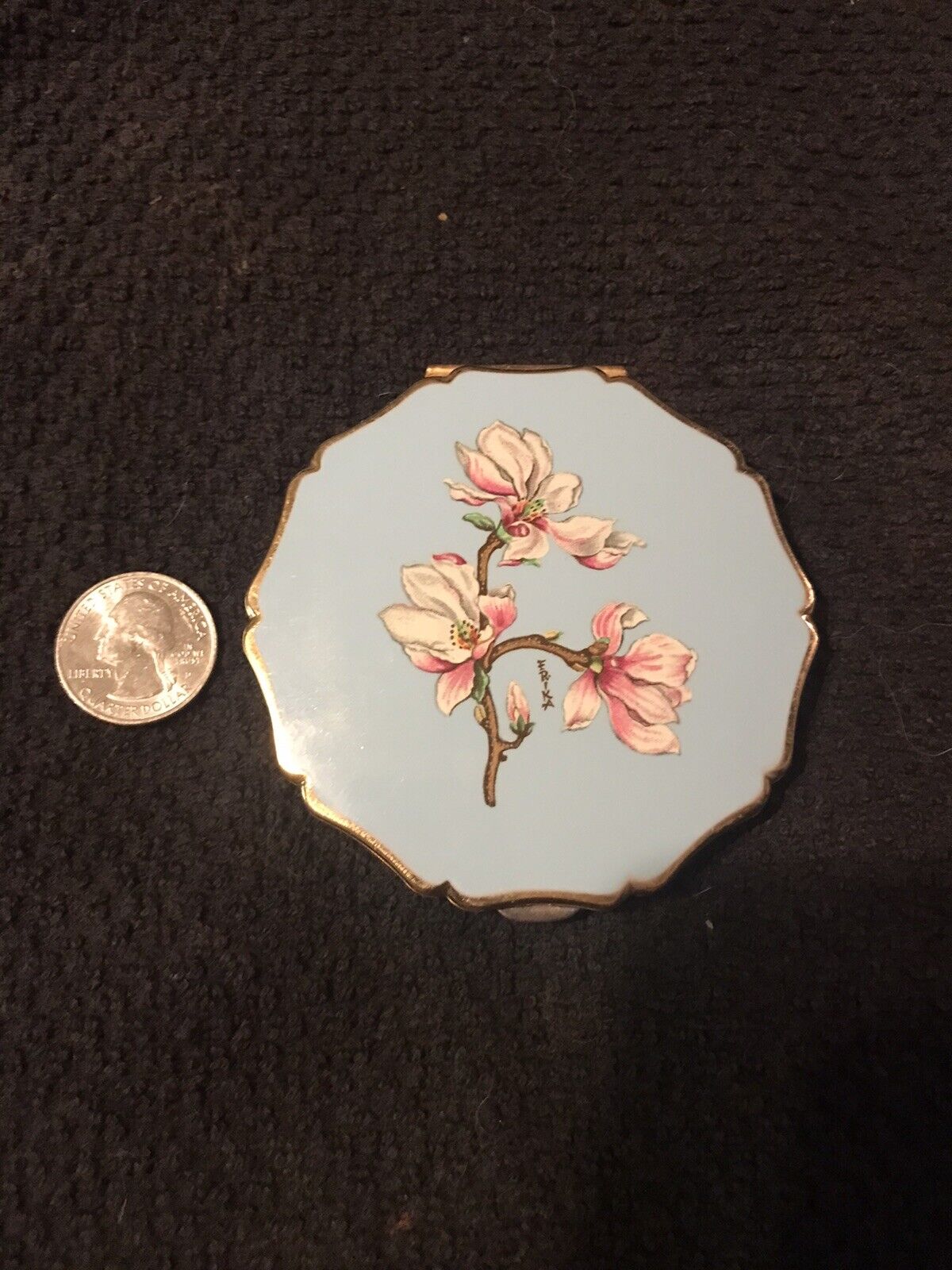 Vintage Stratton Compact Baby Blue Flowers England