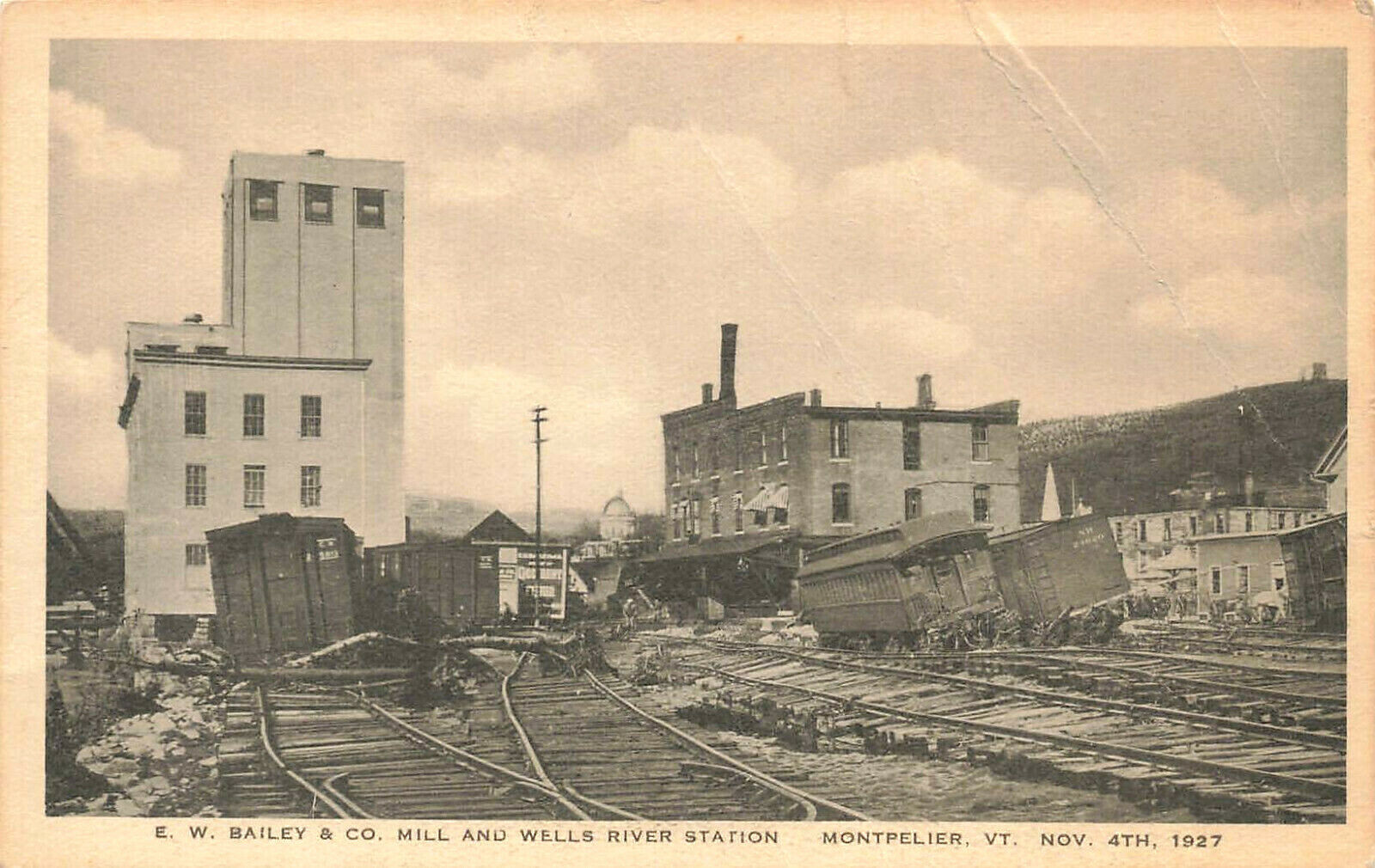 Montpelier VT Mill & Wells River Station Railroad Station Wreck Postcard