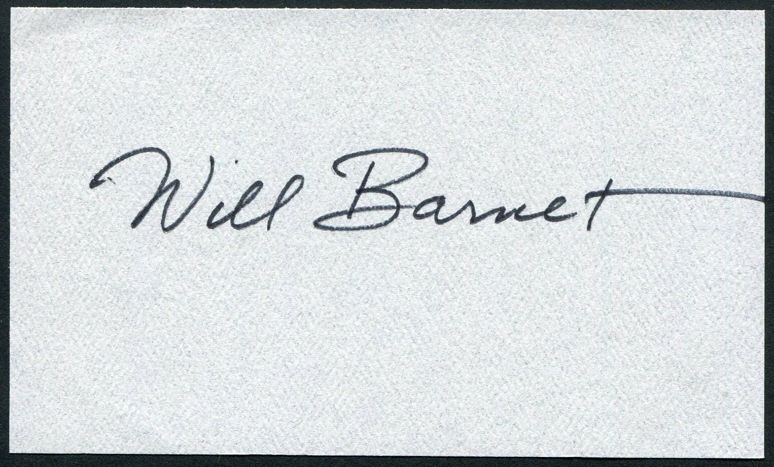 WILL BARNET SIGNED 3X5 INDEX CARD ARTIST PAINTER NATIONAL MEDAL OF ARTS AWARD