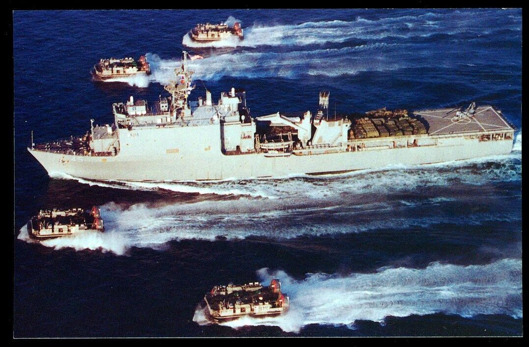 USS Comstock LSD-45 postcard US Navy warship Dock Landing Ship w/LCAC