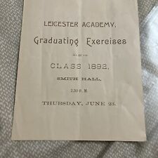 Antique Leicester Academy Graduating Exercises Class of 1892 Massachusetts picture