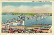 CR-199 KY Louisville Jeffersonville Municipal Bridge Connecting Linen Postcard picture
