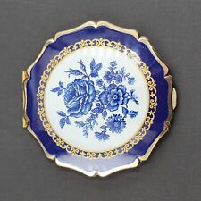 Vintage Stratton Powder Compact RosesWhite Navy Blue Enamel Mirror England picture