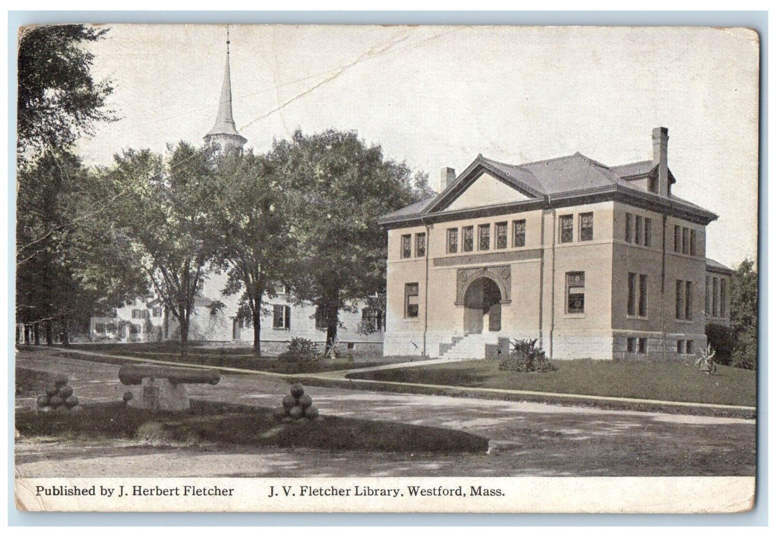 1920 J. V. Fletcher Library Westford Massachusetts MA Posted Vintage Postcard