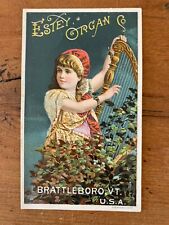 ESTEY ORGAN CO. BRATTLEBORO VERMONT 1880's Victorian trade card HARP MUSIC ORGAN picture
