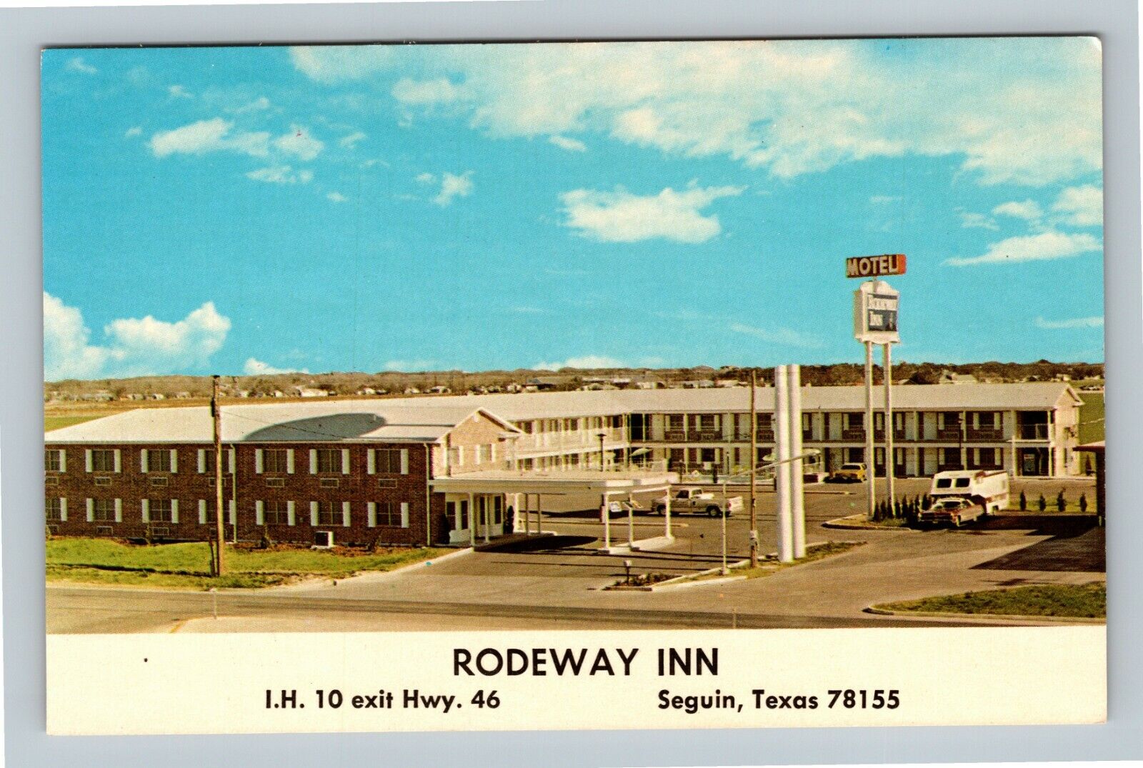 Seguin TX, Rodeway Inn Motel, Bird's Eye View, Chrome Texas Postcard