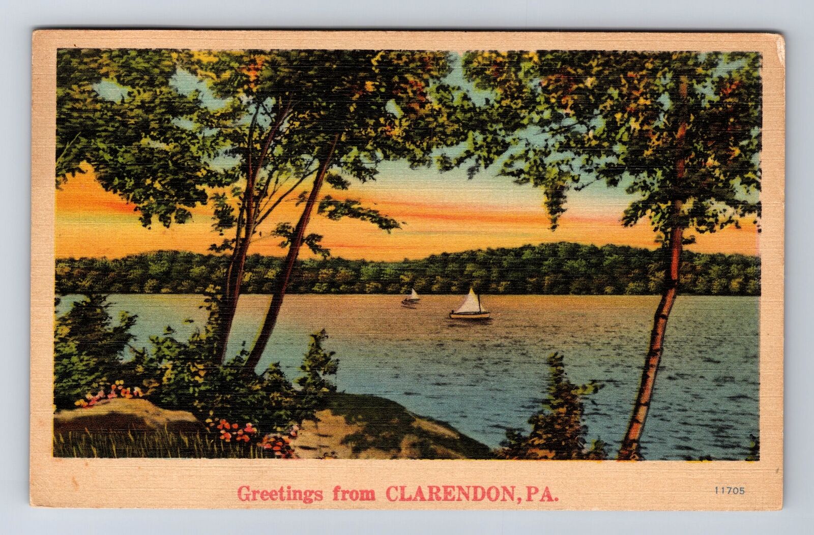 Clarendon PA-Pennsylvania, General Lakeside Greetings, Sailing Vintage Postcard