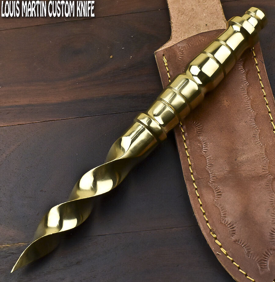 Handmade Dagger Knife Brass Shiny Gold Rare Hunting Ice Pick Boot Knife W/sheath