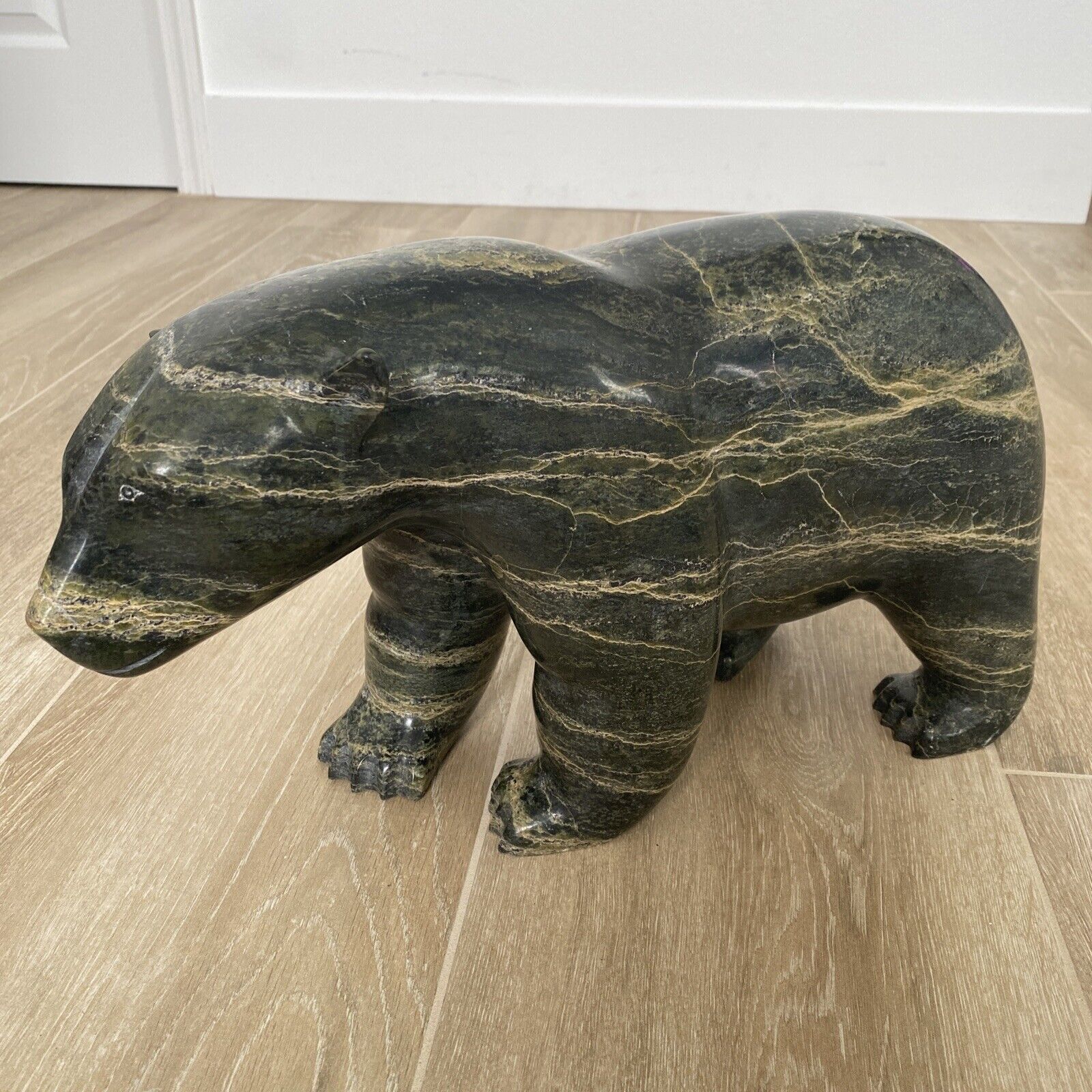 Inuit Hand Carved Soapstone Bear Walking Art Sculptured Cape Dorset Eskimo 40 lb