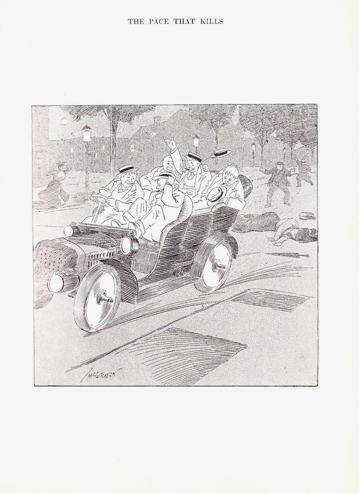 1905 Vintage McCutcheon Pen & Ink Cartoon Print ~ Antique Automobile ~ Drunk Men
