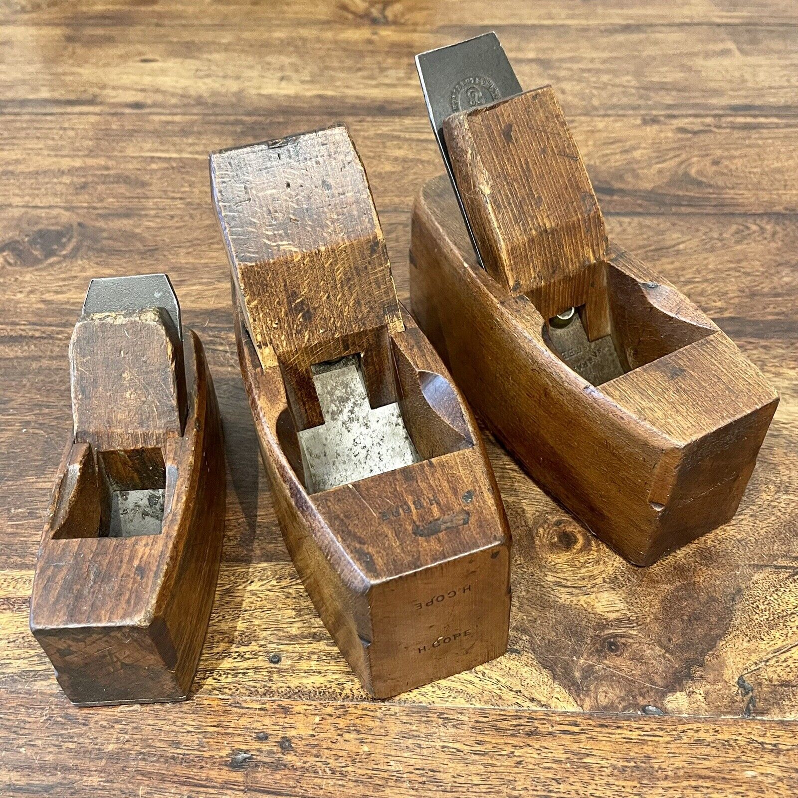 Vintage Set of Three Wooden Block Planes; Various Inc. Sorby / Moseley. England.