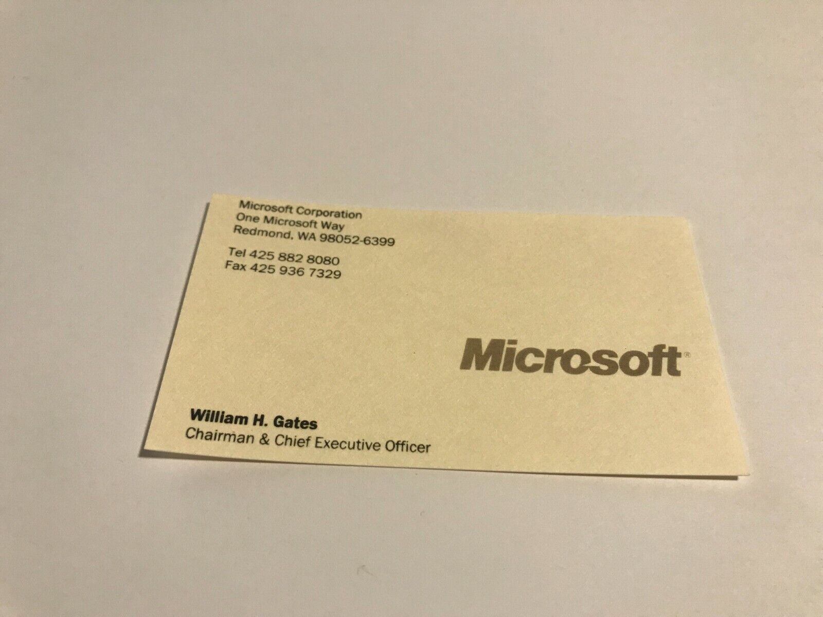 Bill Gates business card Microsoft Redmond WA Seattle computer