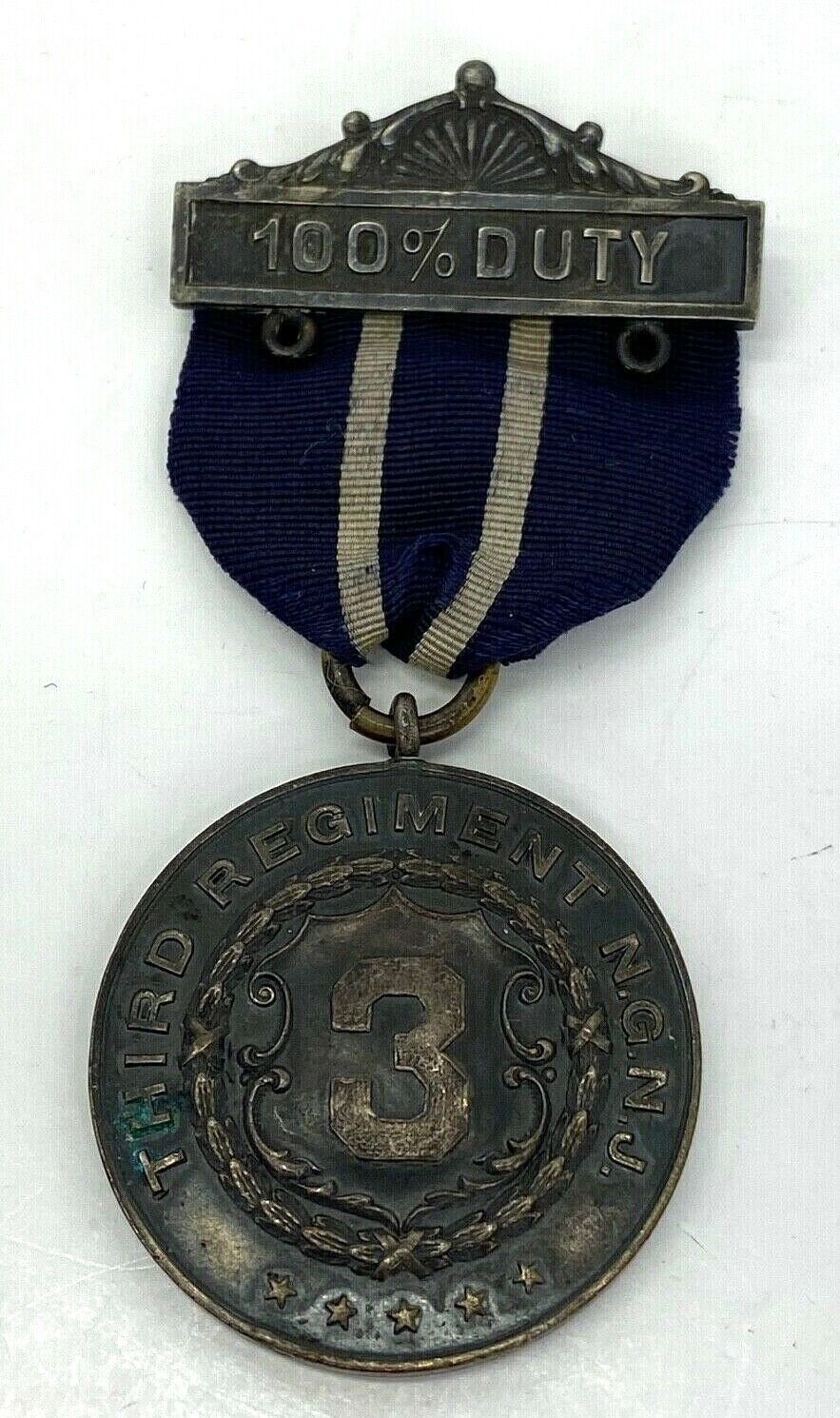 Vintage New Jersey National Guard 3rd Regiment 100% Duty Medal