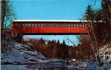 Winter Scene Old Covered Chiselville Bridge East Arlington Vermont VT Postcard picture