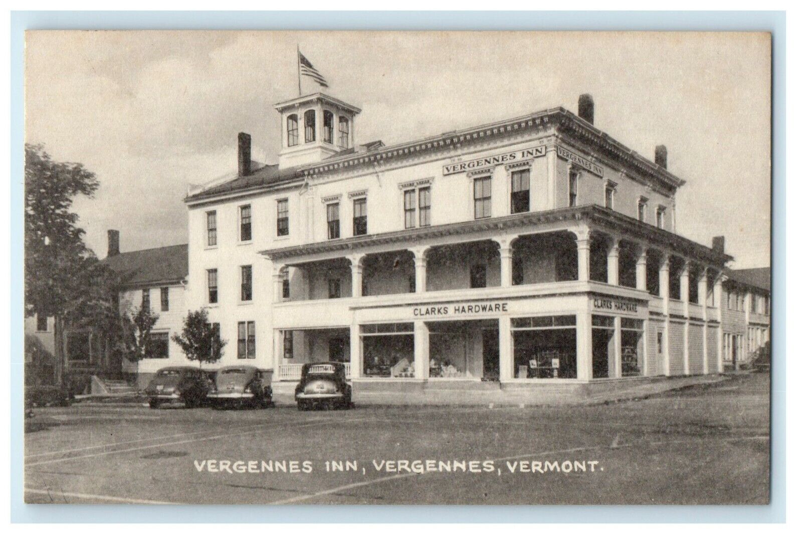c1930's Vergennes Inn Hotel Building Street View Vermont VT Vintage Postcard  