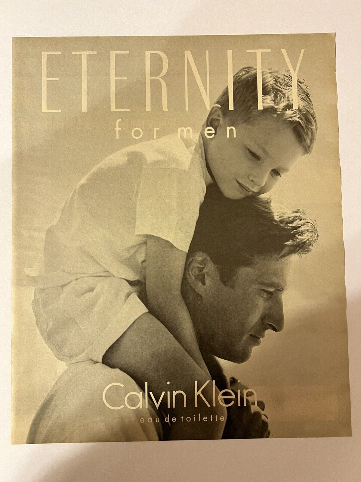 Vtg 1990s Calvin Klein Eternity for Men Muted Black and White Father with Son