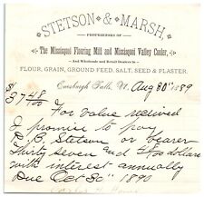 1889 Missisqoui Flouring Mill Feed Stetson & Marsh Enosburgh, VT Billhead UU picture