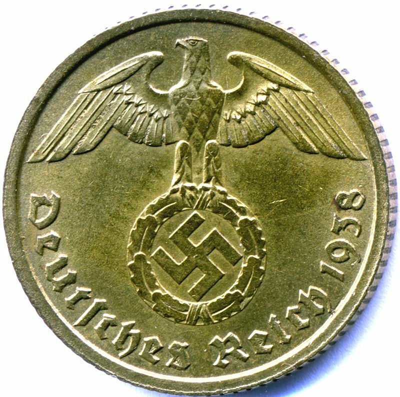 WW2 Nazi German Brass 10 Reichspfennig-Third Reich Era-Random Mint and Year