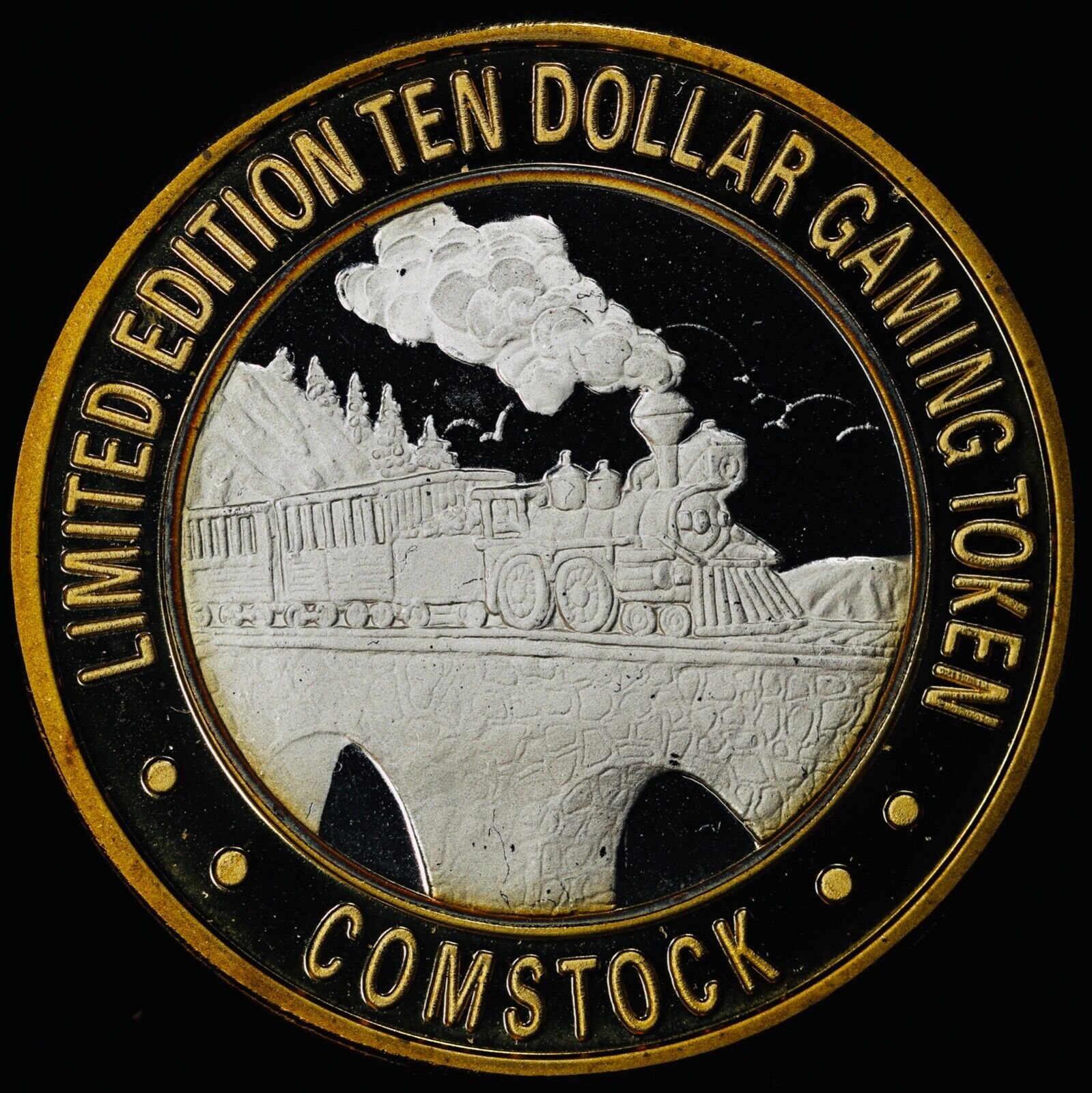 1994 Comstock Reno NV $10 Casino .999 Silver Strike Train / Locomotive on Bridge