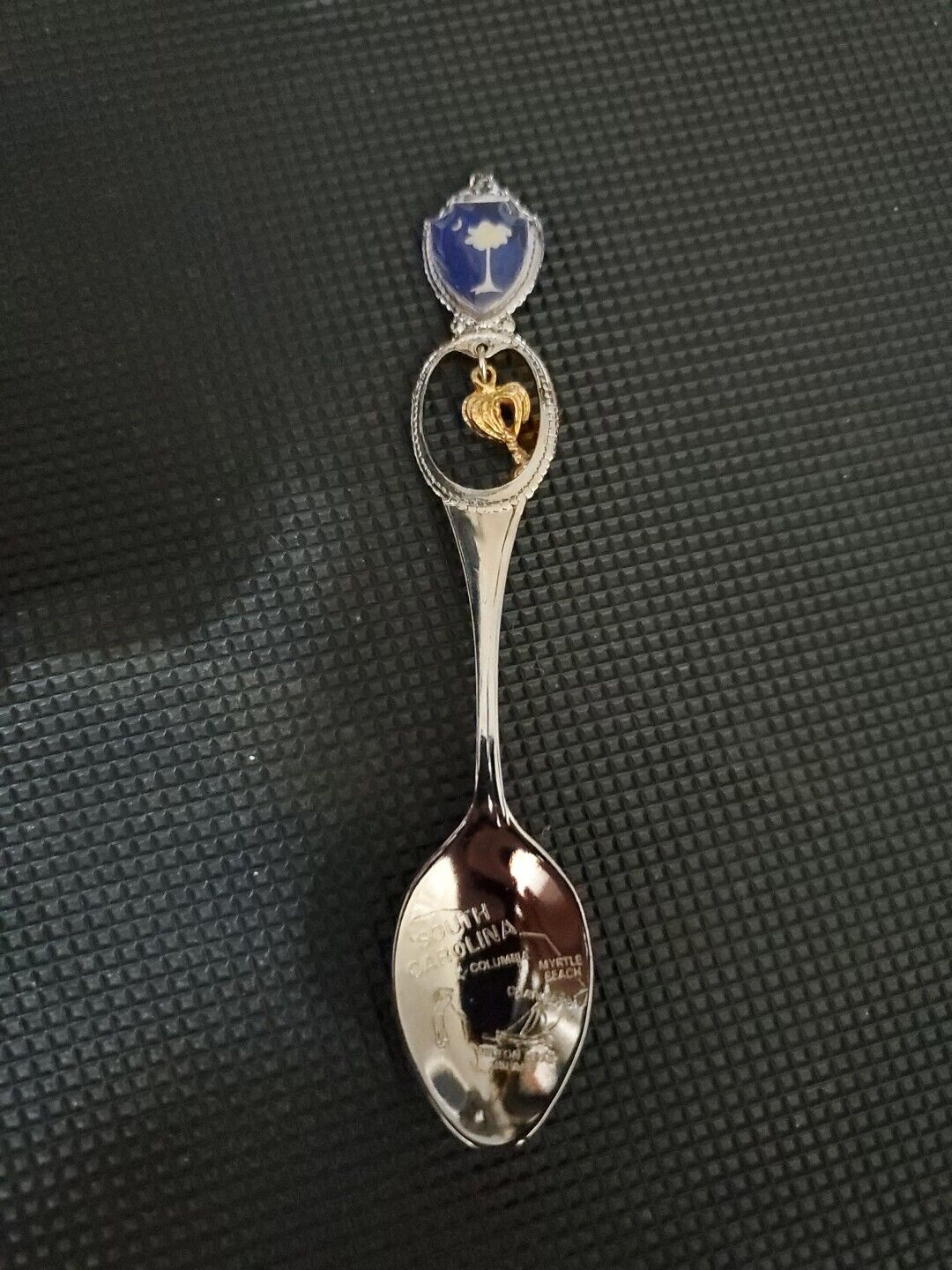 South Carolina Palmetto Souvenir Spoon With Dangling Palm Map