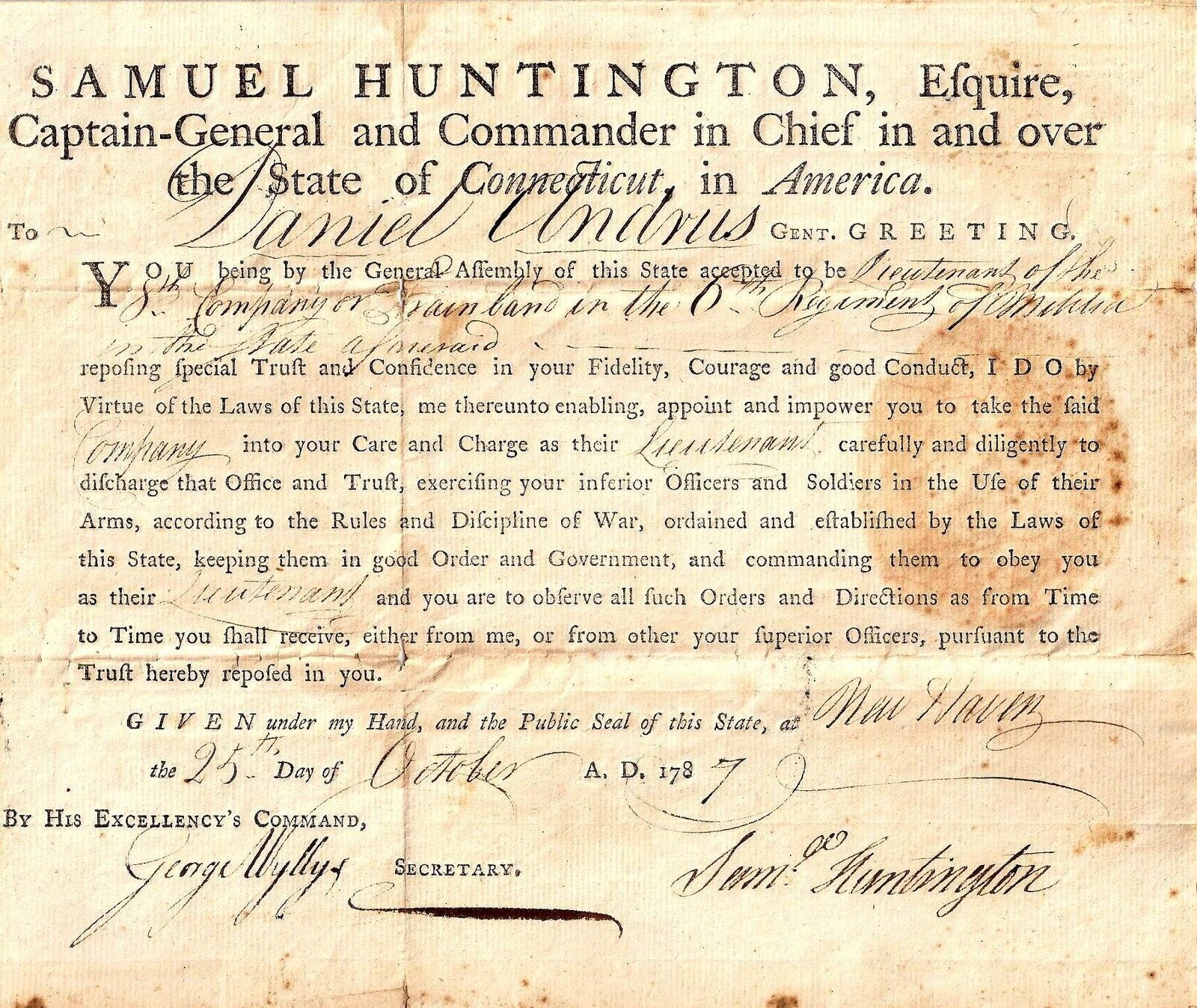 Samuel Huntington Autograph RARE Document Revolutionary War Clash Civilizations