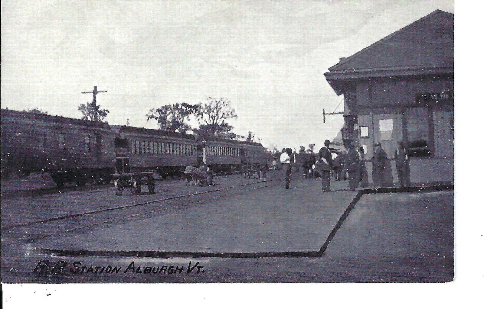 Postcard Vermont Alburgh railroad depot station train Passenger train in station