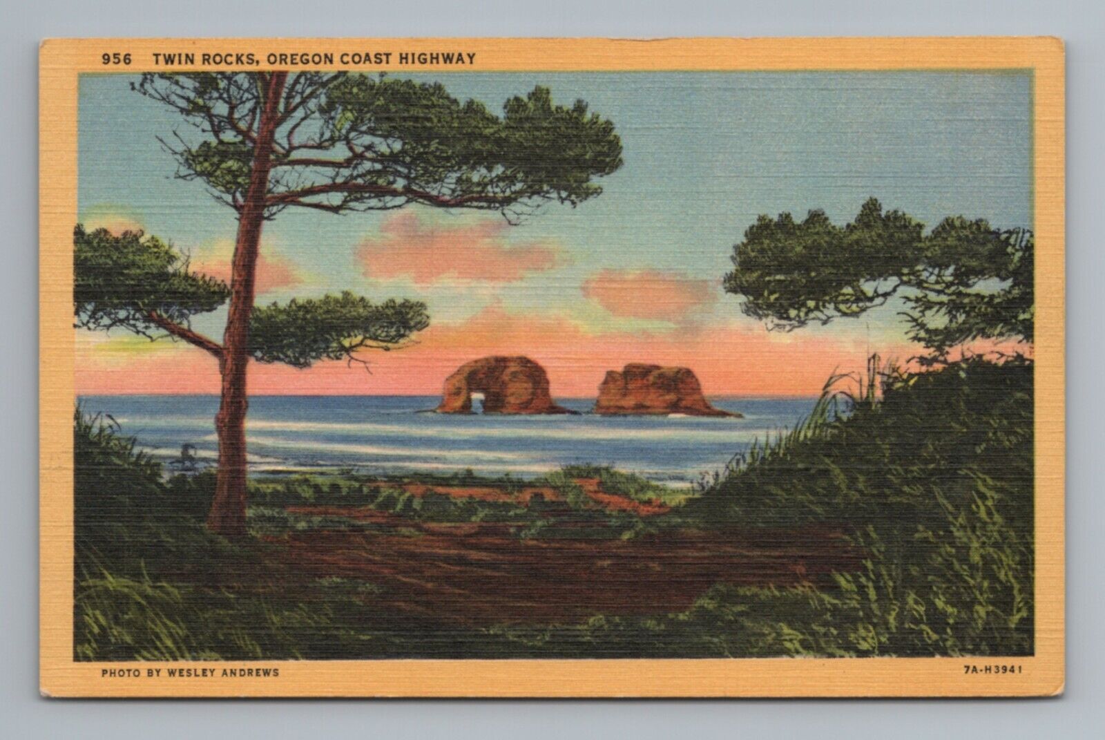Twin Rocks Coast Highway Oregon Postcard