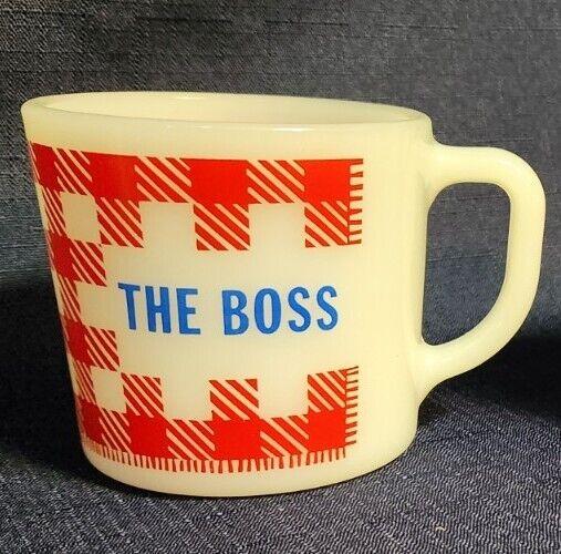 Vintage 60's Westfield Milk Glass The Boss Red & White Gingham Coffee Mug