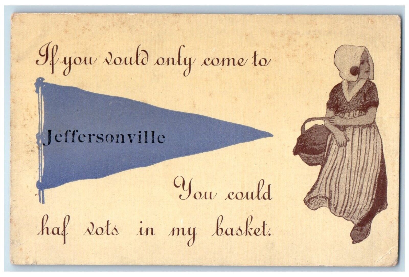 1914 If You Would Only Come Jeffersonville Illinois Pennant IL Vintage Postcard