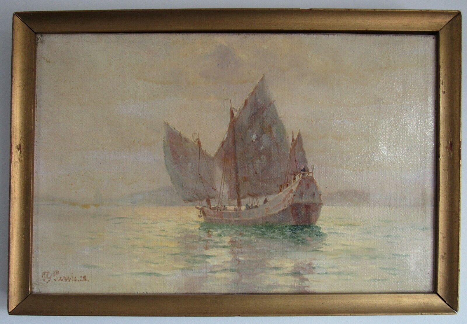 Thomas G. Purvis 1928 Impressionist Ptg Chinese Junk Hong Kong Listed British