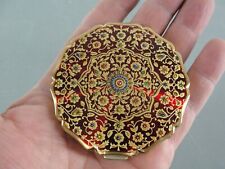 STRATTON BRASS POWDER COMPACT 🌸 SCALLOPED EDGE FLORAL DESIGN VANITY ENGLAND VTG picture
