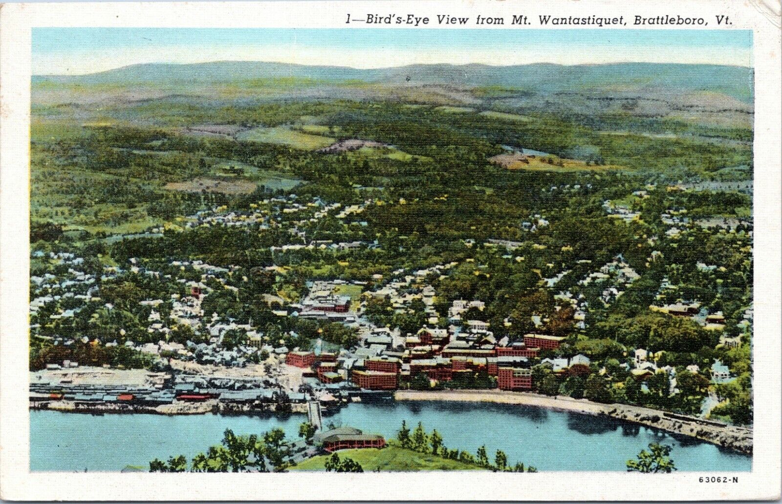 postcard Brattleboro Vermont - Bird's-Eye view from Mt. Wantastiquet