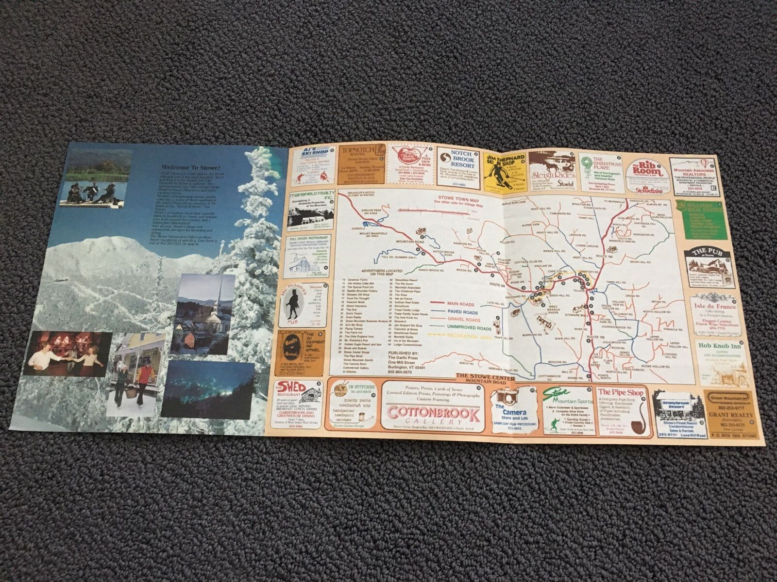 Stowe Mountain Vermont Site Map Winter Spring 1984/85 Skiing Snowboarding Dining