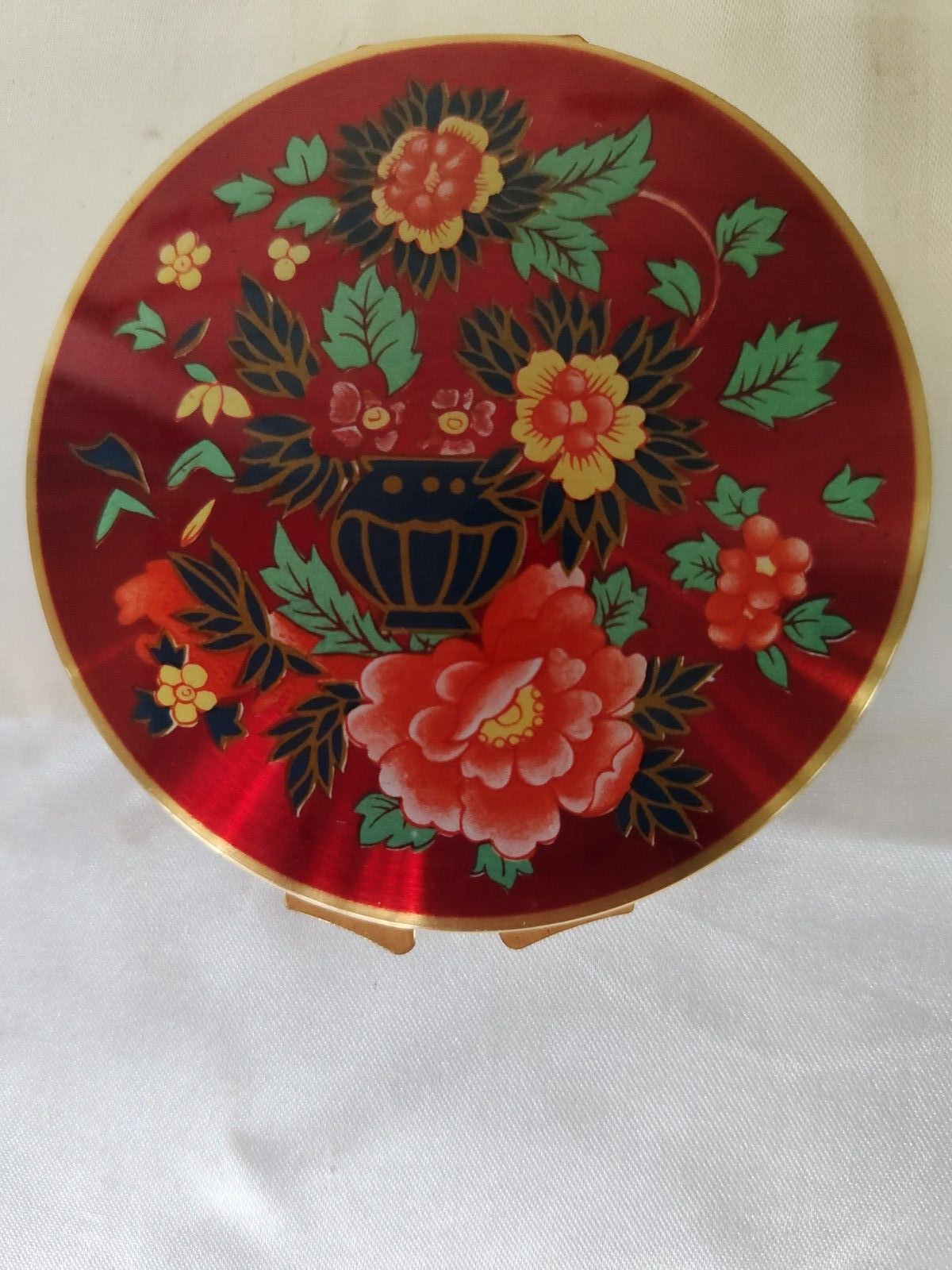 Vintage Stratton Double Mirror Beautiful Compact Red Floral